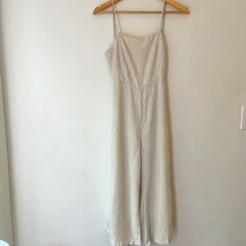 Linen Cotton Blend Jumpsuit - Cream Off-white natural color